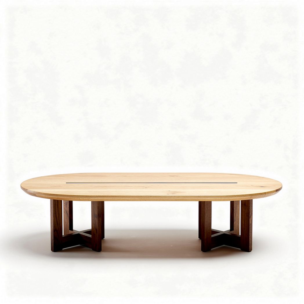 Oval wooden coffee table with natural finish and sturdy frame 150 x 80 x 75cm