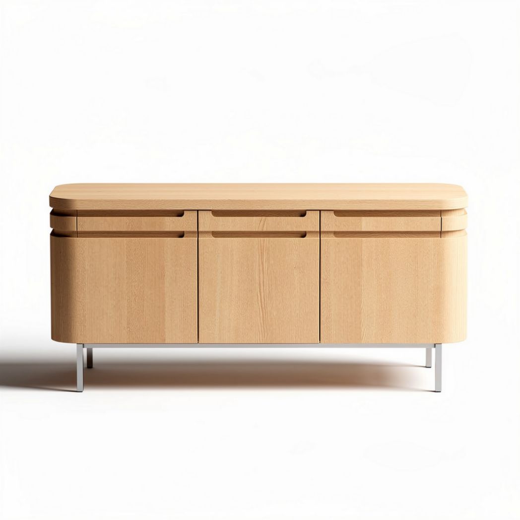 Natural wood storage cabinet with minimalist design and metal legs 160 x 45 x 80cm