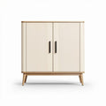 Two-door storage cabinet in cream and wood finish 60 x 40 x 80cm