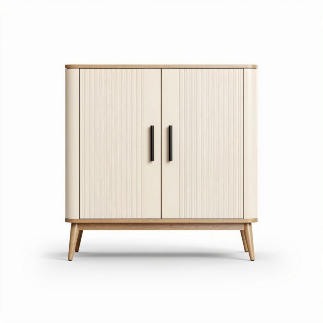 Two-door storage cabinet in cream and wood finish 60 x 40 x 80cm