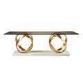 Black glass console table with gold metal base and marble pedestal 120 x 40 x 75cm