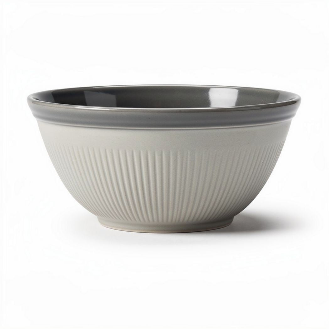 Ceramic mixing bowl with ribbed exterior and gray interior 20 x 20 x 10cm