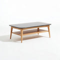 Wooden coffee table with black glass top and open shelf 100 x 60 x 40cm