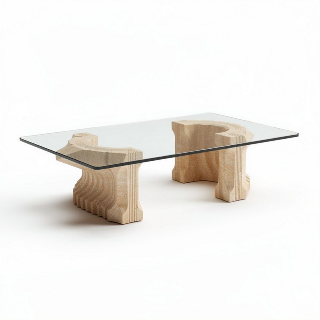 Glass top coffee table with wood base 120 x 80 x 40cm natural finish