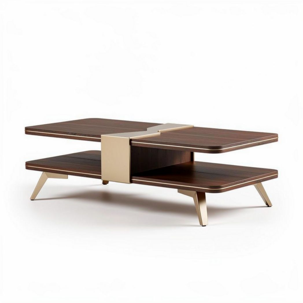 Modern coffee table with wood finish and metallic accents 120 x 60 x 40cm