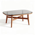 Glass top coffee table with wooden legs 120 x 60 x 45cm for living room use